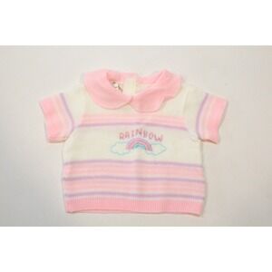Vintage 80's Childwise Pink Baby Size 6 Months Sweater With Collar Rainbow